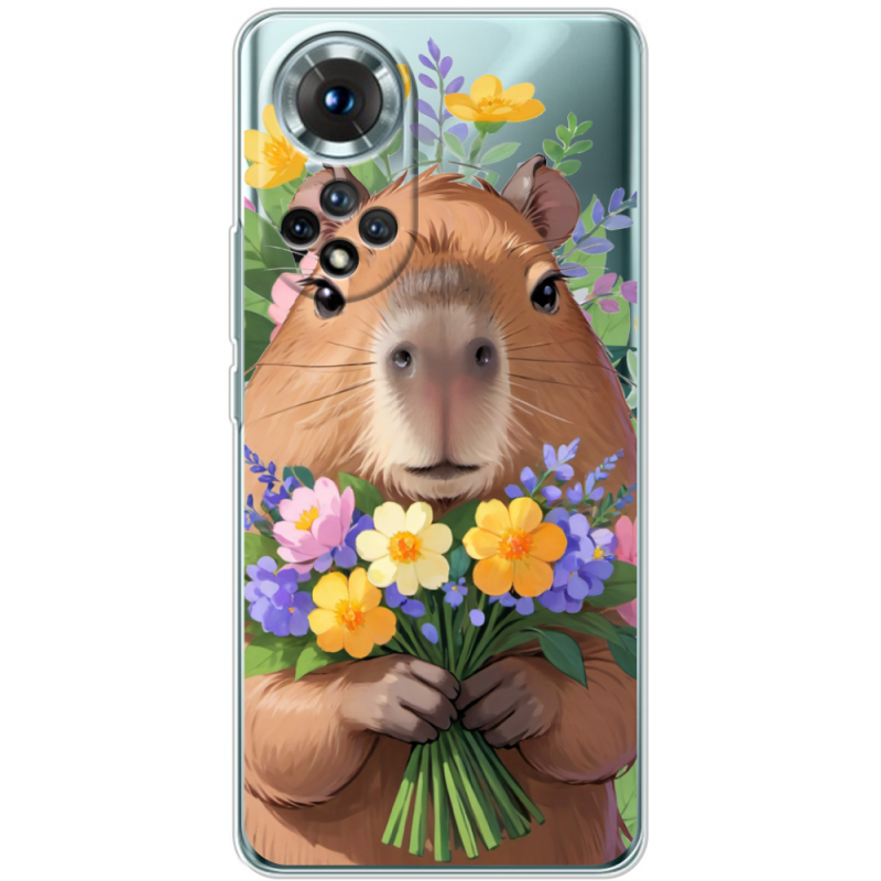 Прозорий чохол BoxFace Honor 50 Капибара з квітами