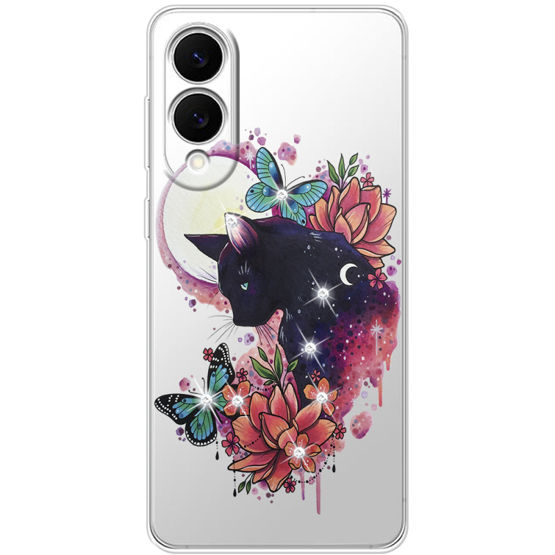 Чохол зі стразами Samsung Galaxy S25 Edge Cat in Flowers