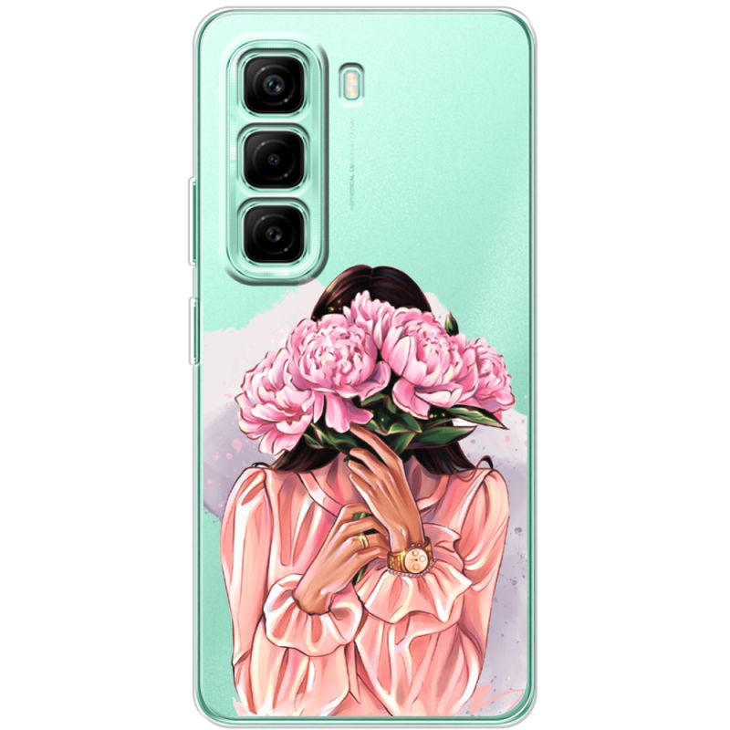 Прозорий чохол BoxFace Infinix Hot 50 Pro Plus Девушка с Пионами
