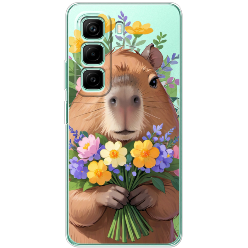 Прозорий чохол BoxFace Infinix Hot 50 Pro Plus Капибара з квітами