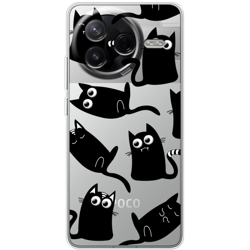 Прозорий чохол BoxFace Poco F7 Pro с 3D-глазками Black Kitty