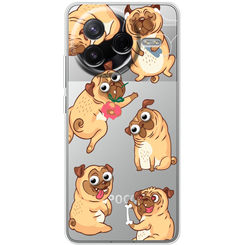 Прозорий чохол BoxFace Poco F7 Pro с 3D-глазками Pug