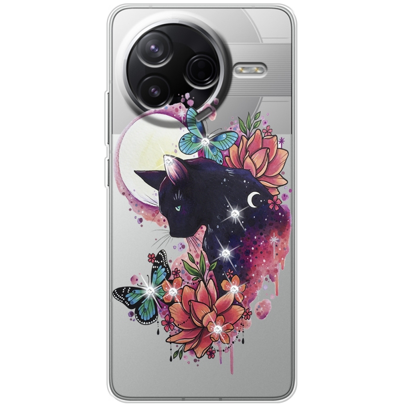 Чохол зі стразами Poco F7 Pro Cat in Flowers