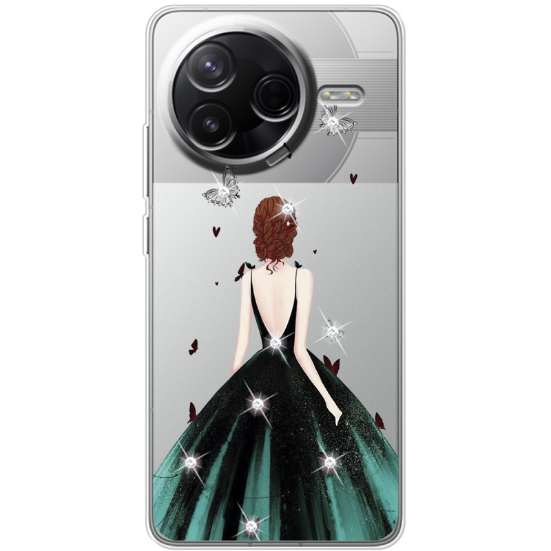 Чохол зі стразами Poco F7 Pro Girl in the green dress