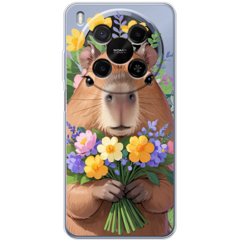 Прозорий чохол BoxFace Nubia V70 Max Капибара з квітами