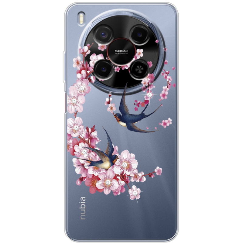 Чохол зі стразами Nubia V70 Max Swallows and Bloom