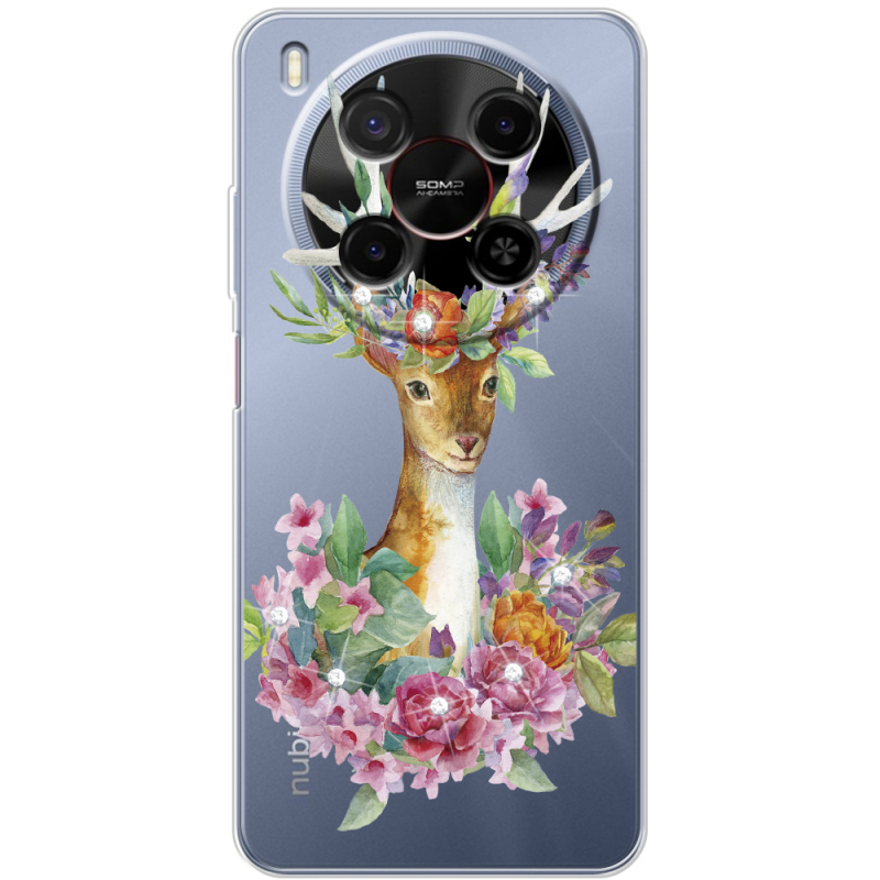 Чохол зі стразами Nubia V70 Max Deer with flowers