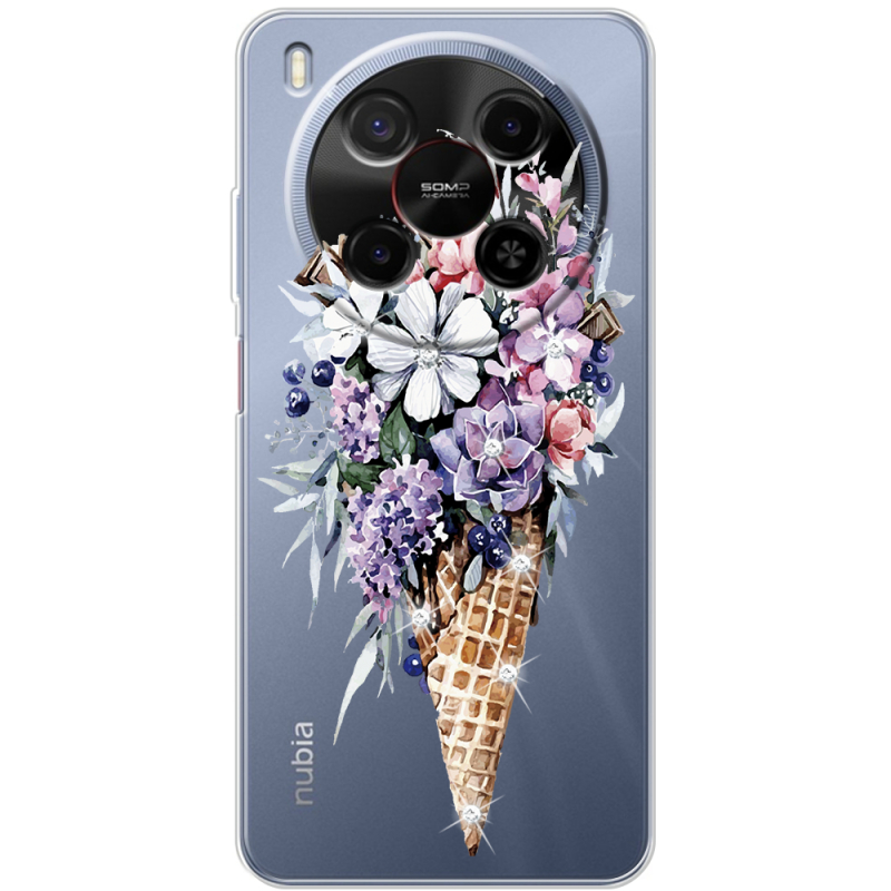 Чохол зі стразами Nubia V70 Max Ice Cream Flowers