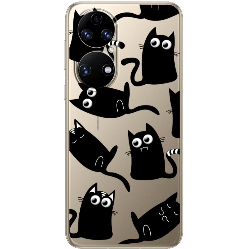 Прозорий чохол BoxFace Huawei P50 с 3D-глазками Black Kitty