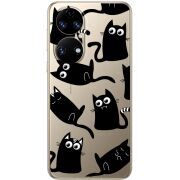 Прозорий чохол BoxFace Huawei P50 с 3D-глазками Black Kitty