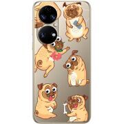 Прозорий чохол BoxFace Huawei P50 с 3D-глазками Pug
