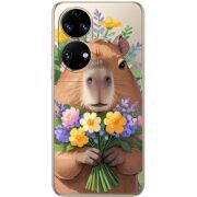 Прозорий чохол BoxFace Huawei P50 Капибара з квітами