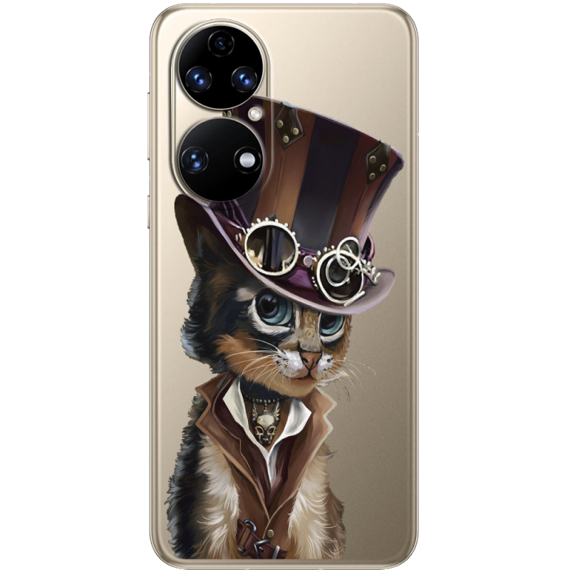 Прозорий чохол BoxFace Huawei P50 Steampunk Cat