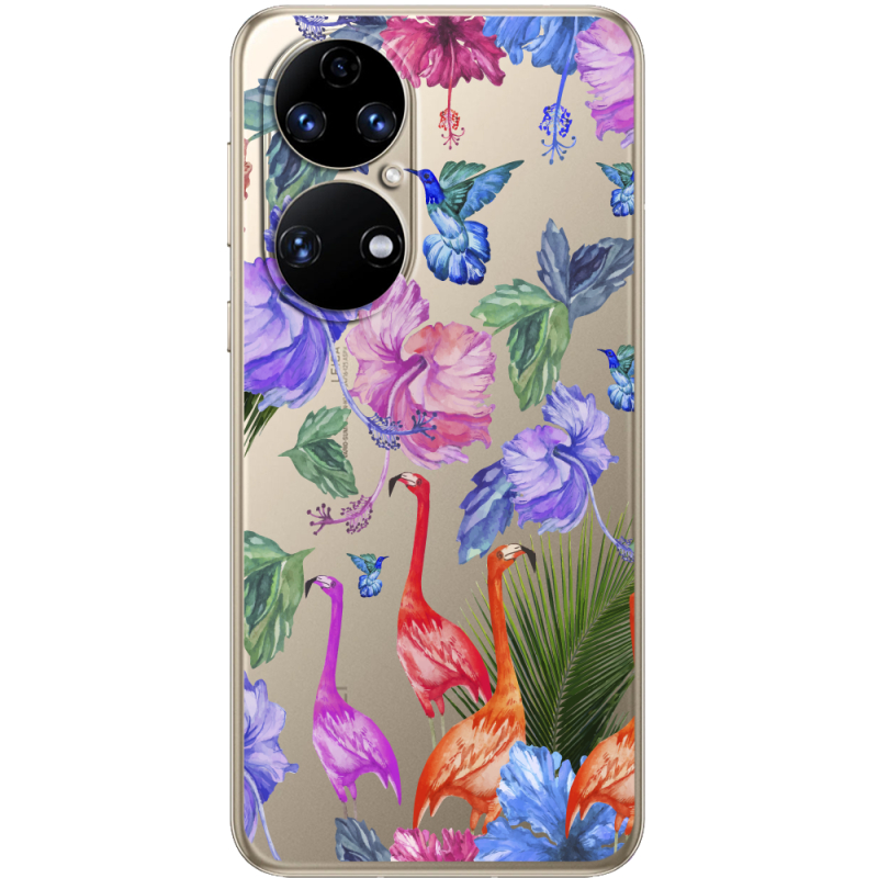 Прозорий чохол BoxFace Huawei P50 Flamingo
