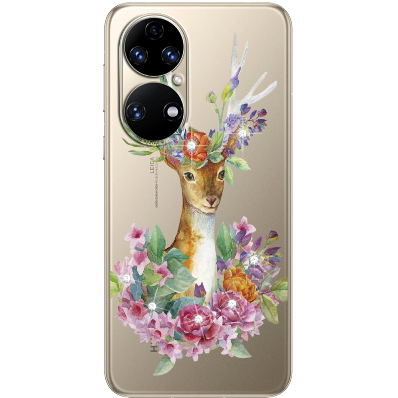 Чохол зі стразами Huawei P50 Deer with flowers