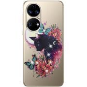Чохол зі стразами Huawei P50 Cat in Flowers