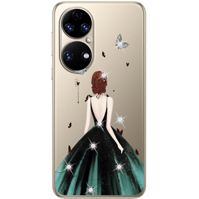 Чохол зі стразами Huawei P50 Girl in the green dress