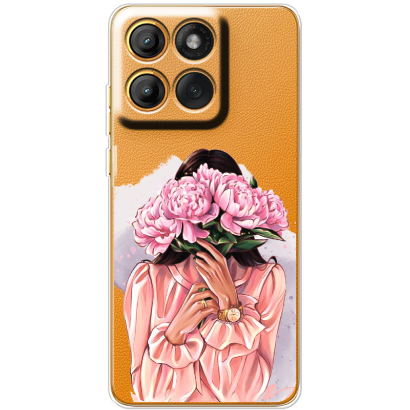 Прозорий чохол BoxFace Moto Edge 60 Девушка с Пионами