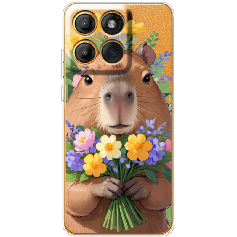 Прозорий чохол BoxFace Moto Edge 60 Капибара з квітами