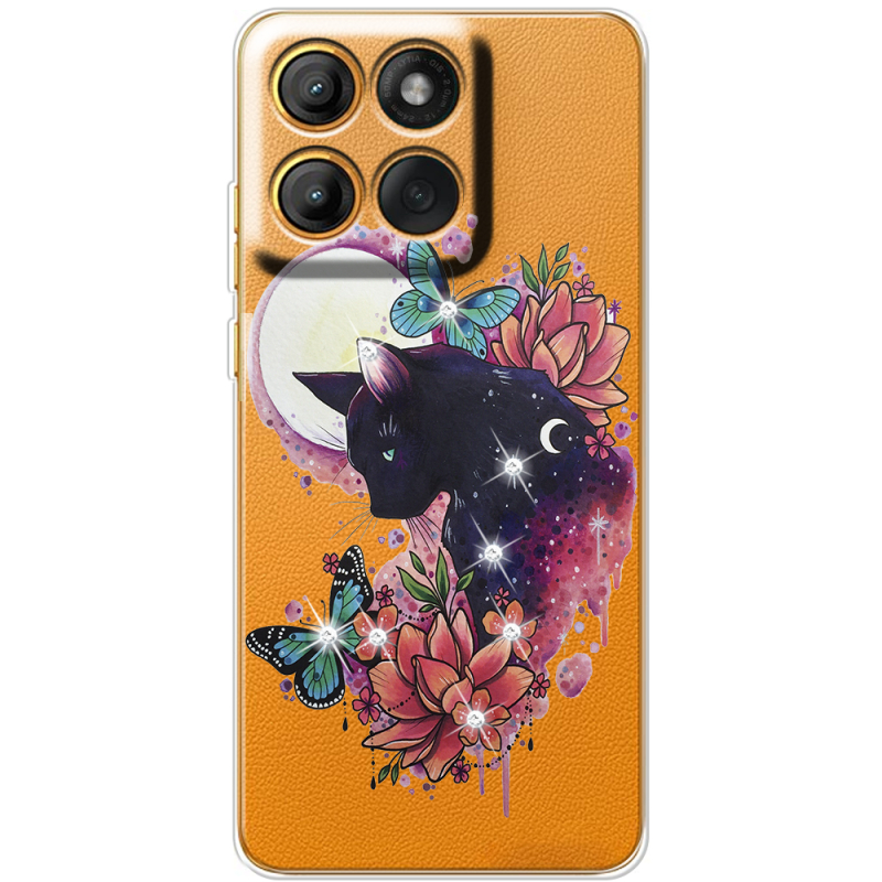 Чохол зі стразами Moto Edge 60 Pro Cat in Flowers