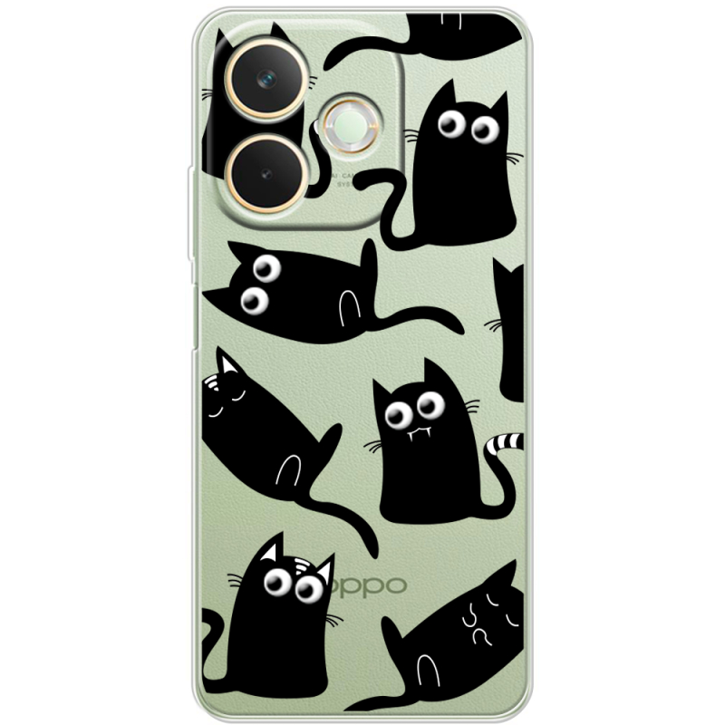 Прозорий чохол BoxFace OPPO A5 Pro с 3D-глазками Black Kitty