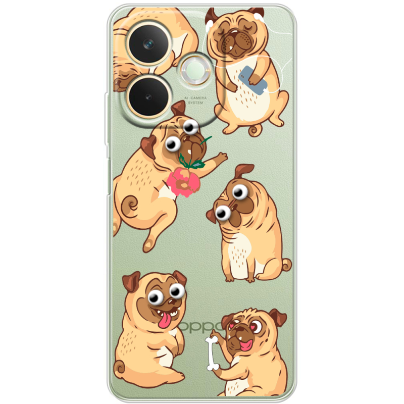 Прозорий чохол BoxFace OPPO A5 Pro с 3D-глазками Pug