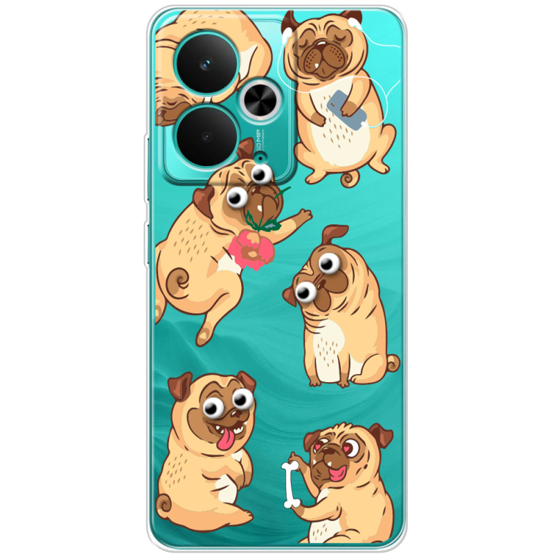 Прозорий чохол BoxFace Realme 14T с 3D-глазками Pug