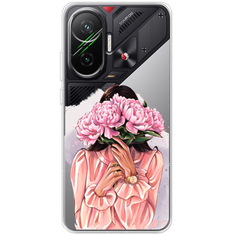 Прозорий чохол BoxFace Poco F7 Девушка с Пионами
