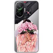 Прозорий чохол BoxFace Poco F7 Девушка с Пионами
