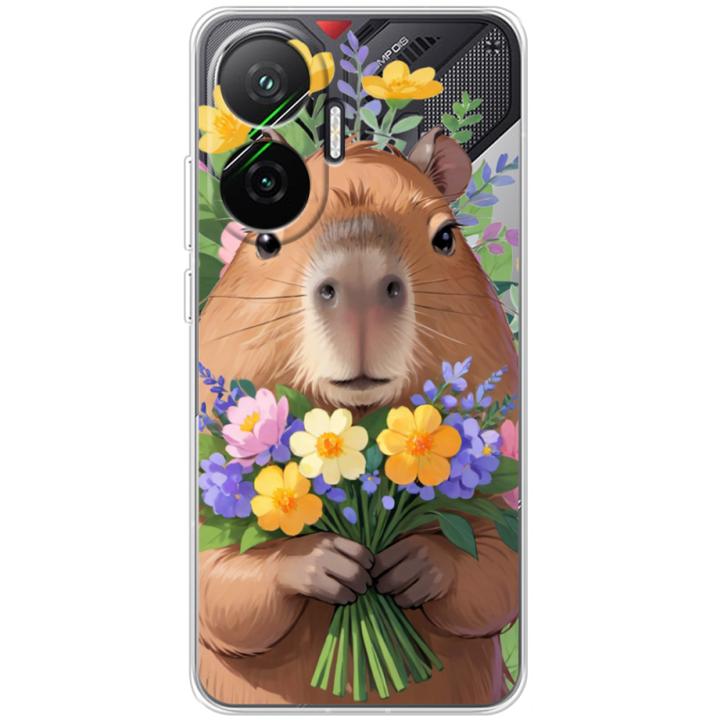 Прозорий чохол BoxFace Poco F7 Капибара з квітами
