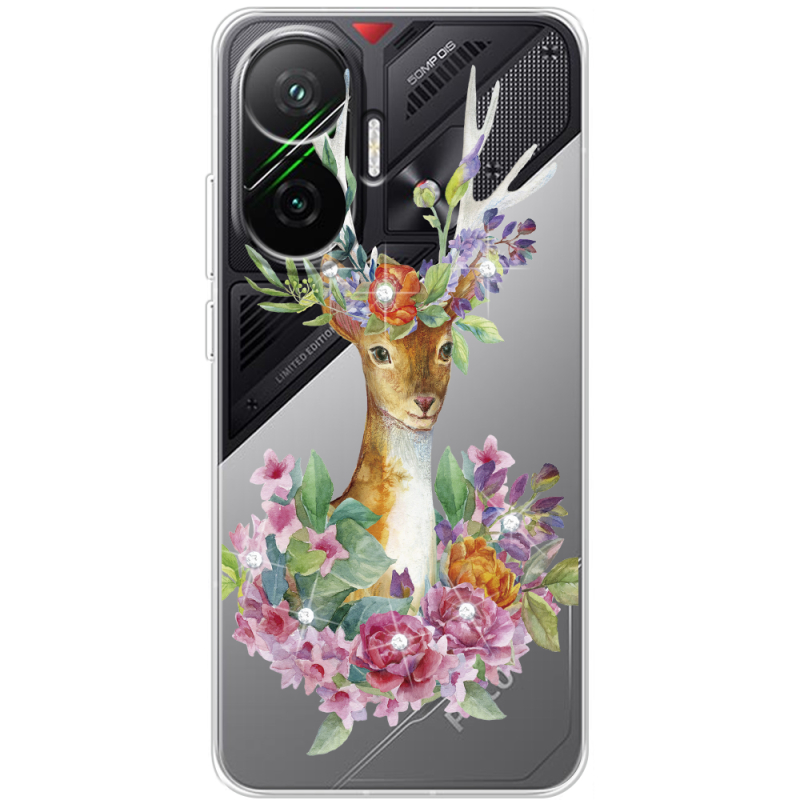 Чохол зі стразами Poco F7 Deer with flowers