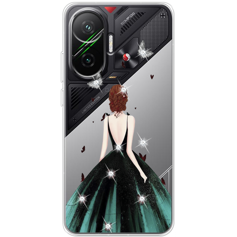 Чохол зі стразами Poco F7 Girl in the green dress