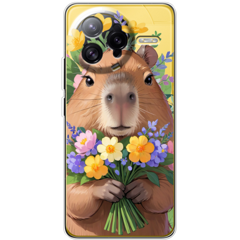 Прозорий чохол BoxFace Poco F7 Ultra Капибара з квітами