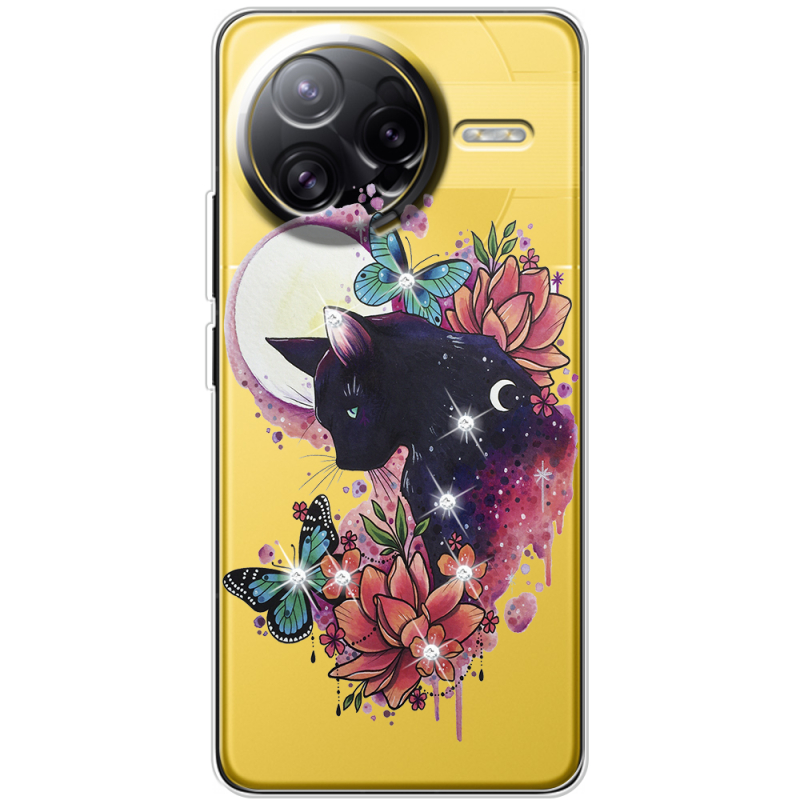 Чохол зі стразами Poco F7 Ultra Cat in Flowers