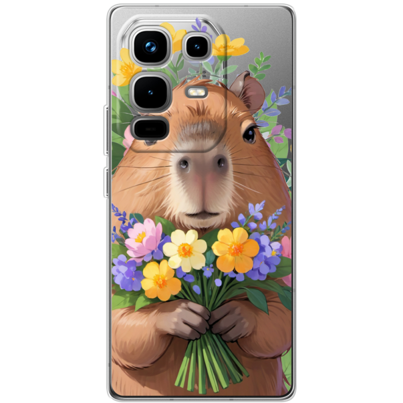 Прозорий чохол BoxFace Infinix Note 50 Капибара з квітами