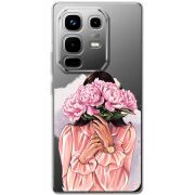 Прозорий чохол BoxFace Infinix Note 50 Pro Девушка с Пионами