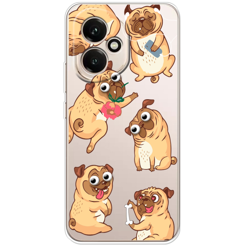 Прозорий чохол BoxFace Honor 400 с 3D-глазками Pug