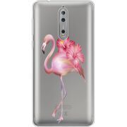 Прозрачный чехол Uprint Nokia 8 Floral Flamingo