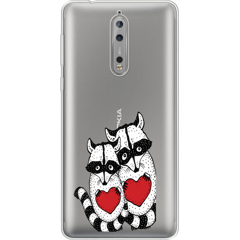 Прозрачный чехол Uprint Nokia 8 Raccoons in love