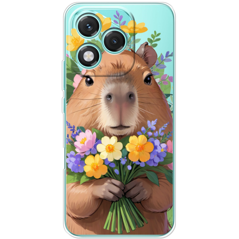 Прозорий чохол BoxFace Honor 400 Lite Капибара з квітами