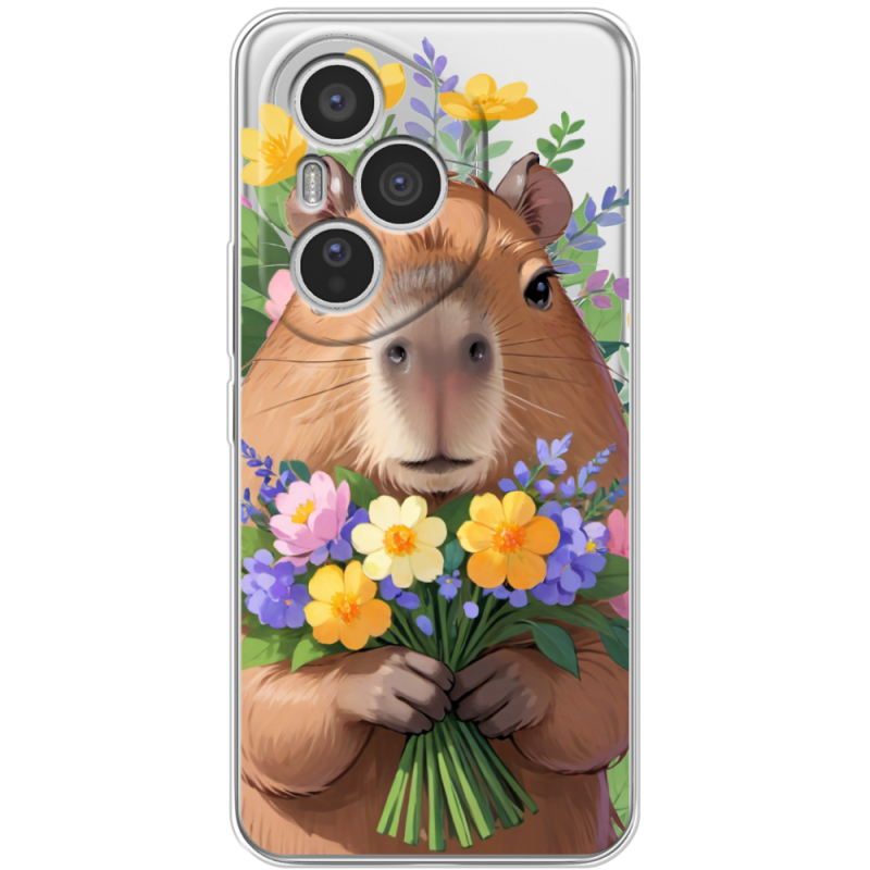 Прозорий чохол BoxFace Honor 400 Pro Капибара з квітами