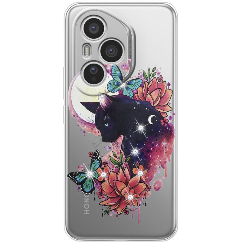 Чохол зі стразами Honor 400 Pro Cat in Flowers