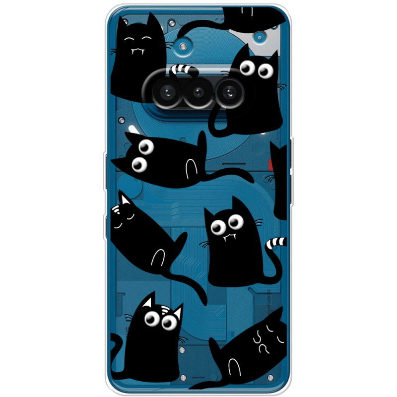Прозорий чохол BoxFace Nothing Phone (3a) с 3D-глазками Black Kitty
