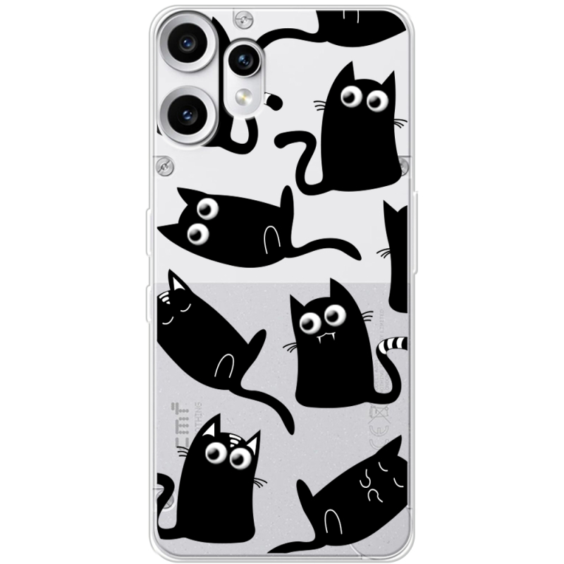 Прозорий чохол BoxFace Nothing CMF Phone 2 Pro с 3D-глазками Black Kitty