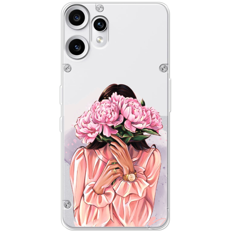 Прозорий чохол BoxFace Nothing CMF Phone 2 Pro Девушка с Пионами