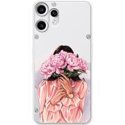 Прозорий чохол BoxFace Nothing CMF Phone 2 Pro Девушка с Пионами