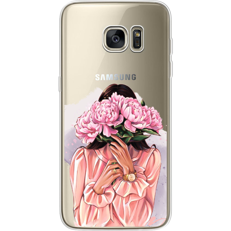 Прозрачный чехол Uprint Samsung G935 Galaxy S7 Edge Девушка с Пионами