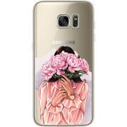 Прозрачный чехол Uprint Samsung G935 Galaxy S7 Edge Девушка с Пионами