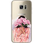 Прозрачный чехол Uprint Samsung G935 Galaxy S7 Edge Девушка с Пионами