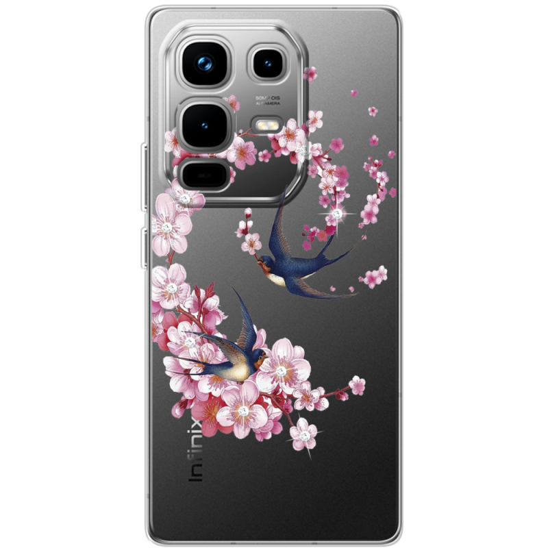 Чохол зі стразами Infinix Note 50 Pro Plus Swallows and Bloom